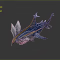 Mythical Blue Shark Game Movie Character With Wing like Fins And Colorful Stripes