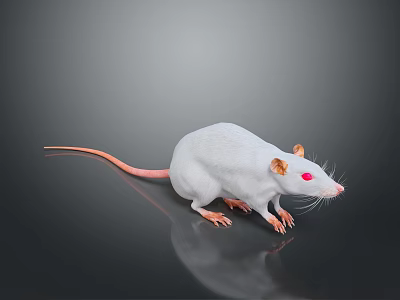 Game Movie Character White Rat With Red Eyes Long Thin Tail On Black Reflective Surface 3d model