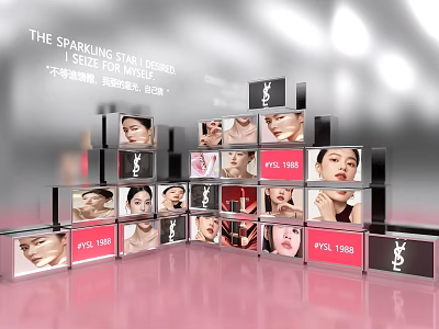 Sparkling YSL Cosmetics Photo Spot With Stacked Screens And Lipstick Displays 3d model