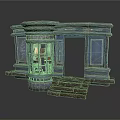 Vintage Chemist Shop Facade Scene Component With Blue Walls Windows Steps And Decorative Columns