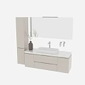 Stylish White Bathroom Vanity With Marble Countertop Faucet Large Mirror Vase Dried Branches And Cabinet