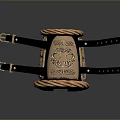 Ornate Black Leather Wrist Cuff With Gold Metal Patterns And Orange Rope Accents