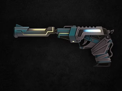 Futuristic Sci Fi Pistol With Blue Gray Design And Glowing Light Elements 3d model