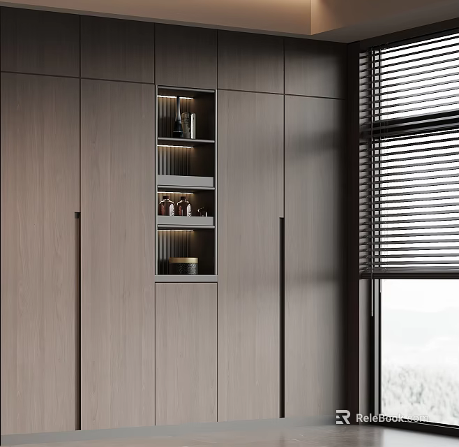 Modern Dark Wood Wardrobe Design With Built In Shelves And Storage 3d model 