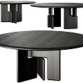 Modern Round Dark Wooden Dining Table With Unique Geometric Leg Design