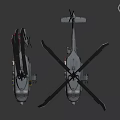 Two Military Helicopters with Rotors and Weapon Equipment in Detailed Design on Dark Background