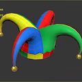 Colorful Jester Hat With Multi Colored Points And Golden Bells On Dark Background