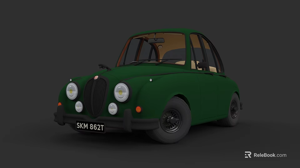 Vintage Green Car With Classic Design And Retro Exterior Details 3d model 