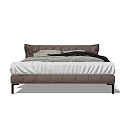 Modern Double Bed With Dark Upholstered Headboard White Bedding And Black Legs 3d model