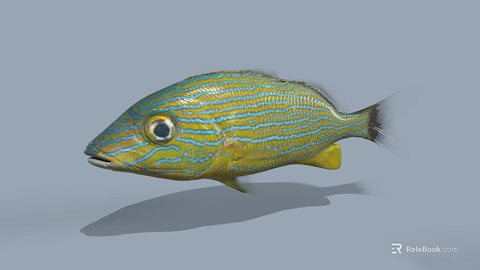 Vibrant Blue And Yellow Striped Aquatic Fish With Colorful Patterns 3d model 