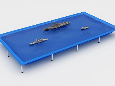 Garden Miniature Decorative Water Feature With Blue Tray Model Ships And Metal Stand 3d model