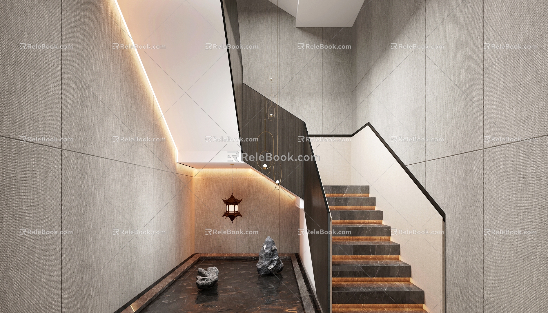 Stairwell Hard Bag Stepping Tipo Water Pattern Stone 3d model