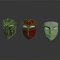 Three Decorative Masks With Different Colors And Designs Black Red And Silver For Home Decor