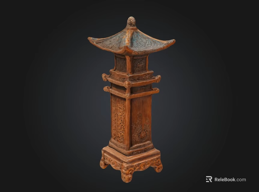 Traditional Chinese Wooden Lantern Shaped Ornament With Intricate Carved Patterns And Stand 3d model 