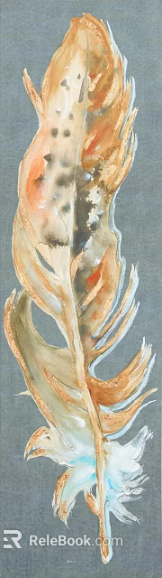 Watercolor Animal Painting With Golden Brown Feather Blue Background And Orange Artistic Accents 3d model 