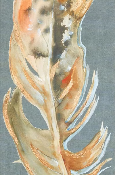 Watercolor Animal Painting With Golden Brown Feather Blue Background And Orange Artistic Accents 3d model