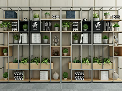 Modern Open Bookshelf Design With Shelves Filled With Books Potted Plants And Decorative Ornaments 3d model