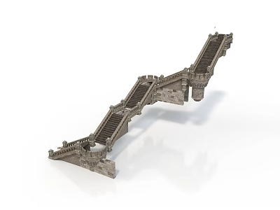 Ancient Stone Bridge Model With Steps And Architectural Design Elements 3d model