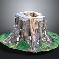 Natural Wooden Tree Stump Decor With Hollow Center And Grass Moss Accents