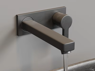 Modern Black Wall Mounted Faucet With Water Flowing Into Sink 3d model
