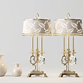 Elegant Table Lamps with Gold Base Decorative Metal Beige Leaf Pattern Lampshades and White Vases