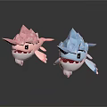 Low Poly Shark Figurines In Pink And Blue With White Bellies And Black Eyes
