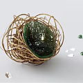 Woven Rattan Single Chair Featuring Green Glass Center And Scattered Stones