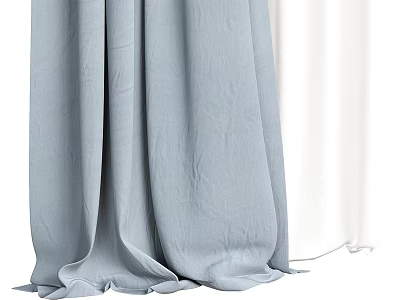 Simple Light Blue And White Curtains With Soft Drapery For Home Window Decoration 3d model