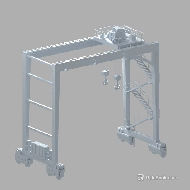 Industrial Gantry Crane Equipment With Metal Frame Ladder Wheels And Hoist 3d model 
