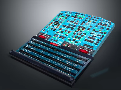 Cosmic Spacecraft Control Console Featuring Blue Buttons And Indicators 3d model