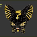 Black Cat Character With Yellow Striped Ears and Coiled Snake On Head