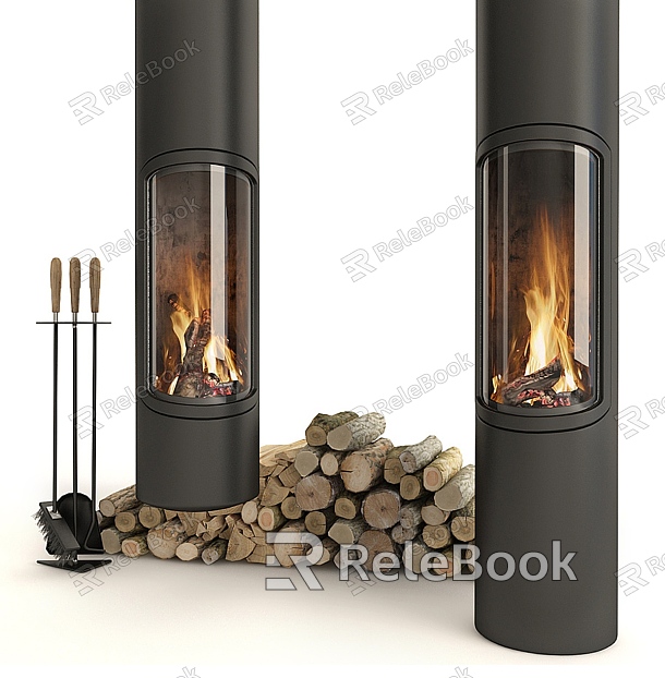 Modern Fireplace Fireplace Stove Firewood Pile model