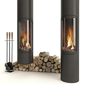 Modern Fireplace Stove Firewood Pile 3d model