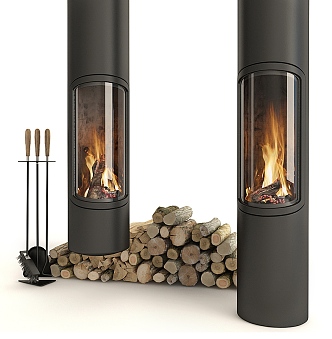 Modern Fireplace Stove Firewood Pile 3d model