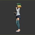 Anime School Girl Character With Green Cap Blonde Hair White Shirt Red Tie And Blue Skirt