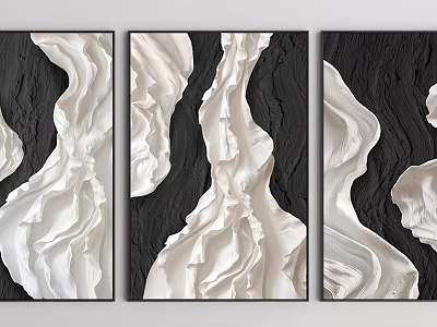 Modern Abstract Triptych Painting with Black and White Wavy Texture Design 3d model Modern Abstract Triptych Painting with Black and White Wavy Texture Design 3d model