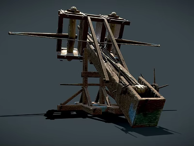 Ancient Medieval Siege Weapon Wooden Catapult with Mechanical Structure and Historical War Design 3d model