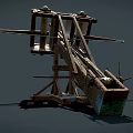 Ancient Medieval Siege Weapon Wooden Catapult with Mechanical Structure and Historical War Design