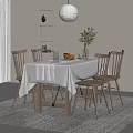 Minimalist Dining Room Interior With Wooden Table Chairs Pendant Light And Plant