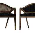 Modern Single Chair With Wooden Frame Woven And Leather Backrest And Golden Legs