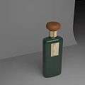 Elegant Wine Bottle And Glass With Green Body Wooden Cap Gold Label On Minimalist Background