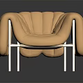 Orange Pleated Single Sofa With White Metal Legs And Modern Design