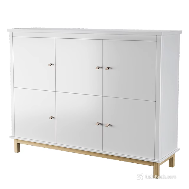 Modern White Dresser With Six Doors Golden Handles And Golden Legs 3d model 