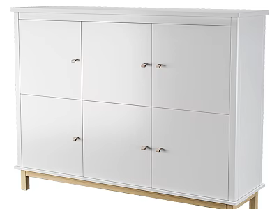 Modern White Dresser With Six Doors Golden Handles And Golden Legs 3d model