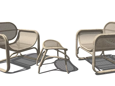 Modern Rattan Leisure Chairs With Curved Metal Frame And Ottoman Set Design 3d model