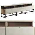 Modern TV Stand With Wooden Panels Leather Drawers And Metal Legs