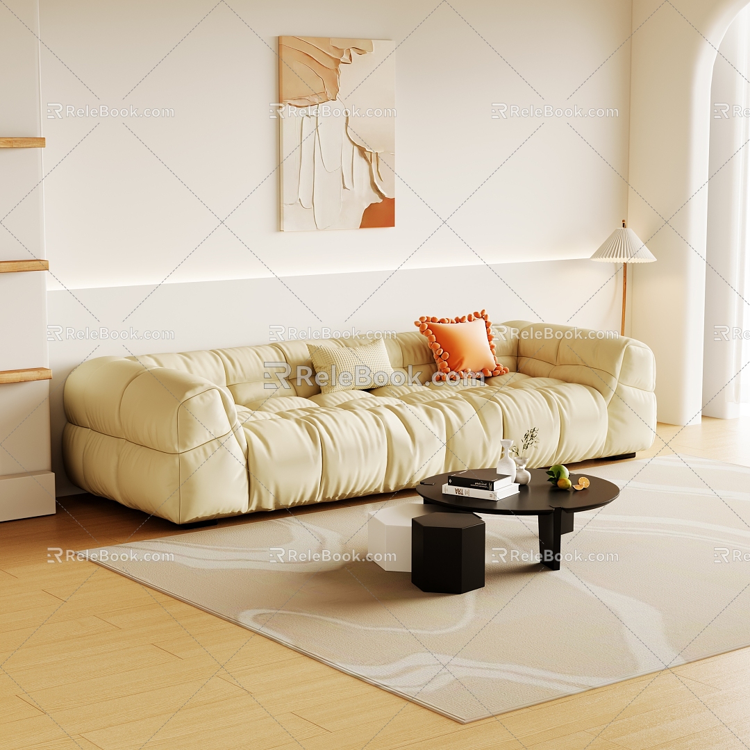 Modern Multiplayer Sofa Cream Sofa 3d model