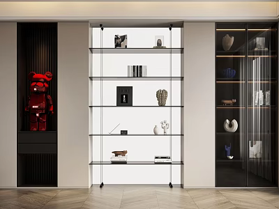 Elegant Modern Display Cabinet With Glass Shelves And Decorative Ornaments 3d model