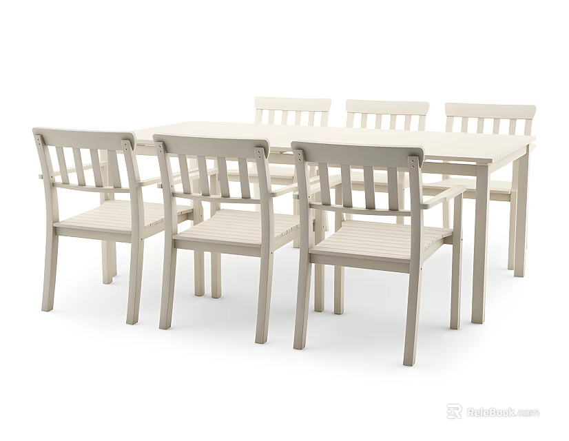 Simple Modern Light Colored Wooden Dining Table Set With Chairs 3d model