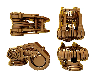 Golden Mechanical Components Showcasing Intricate Industrial Design Structures From Various Angles 3d model
